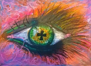 a close up of an eye 
A colorful portrayal of an expressive eye Vibrant Eye Art